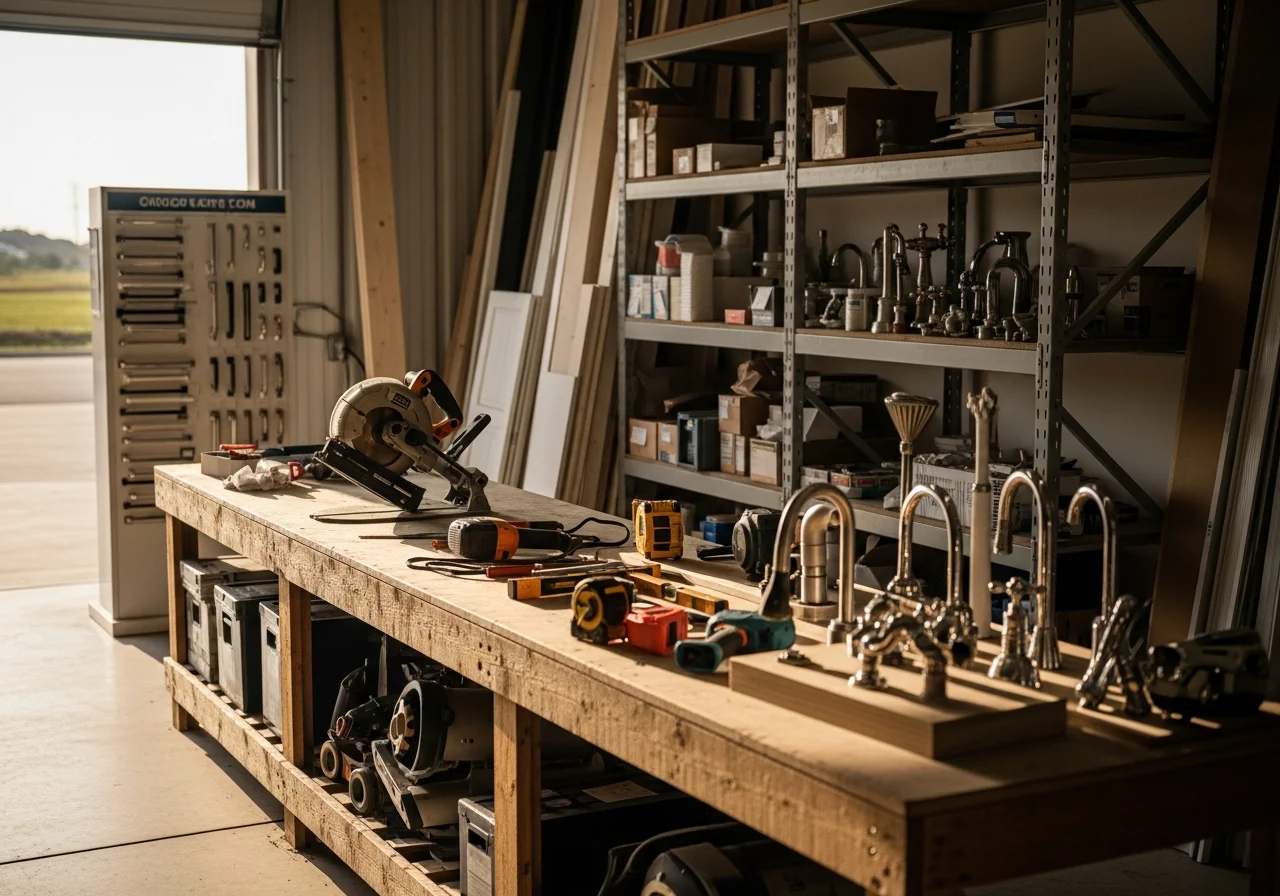 Construction crew tools and equipment ready for residential remodeling work.