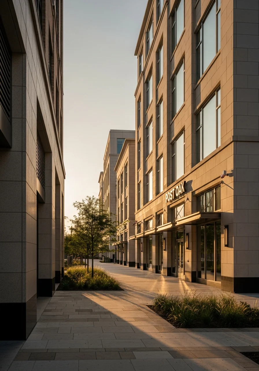 Post Oak Boulevard in the Galleria area with upscale shopping and dining establishments