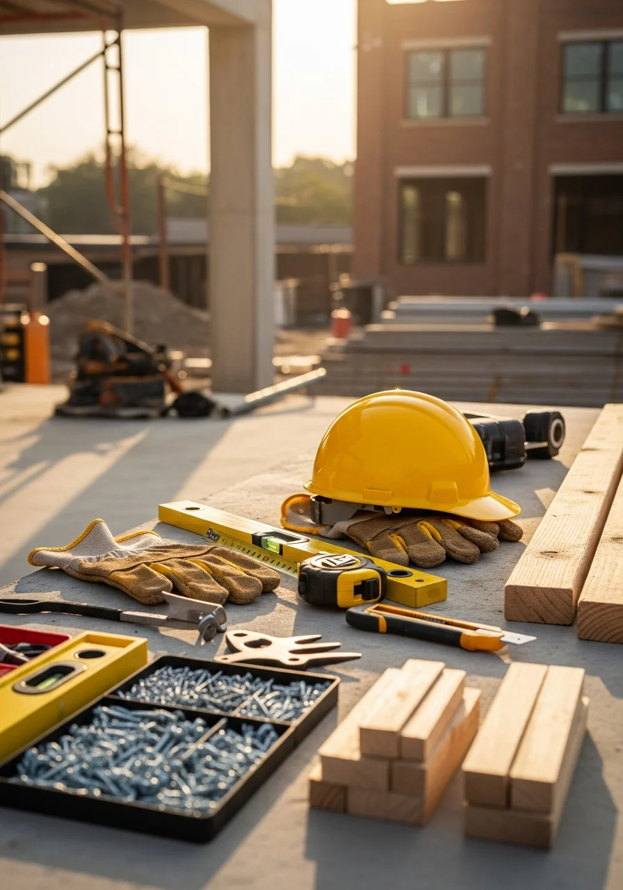 Paramount Construction crew member on a Houston job site with professional tools and equipment.