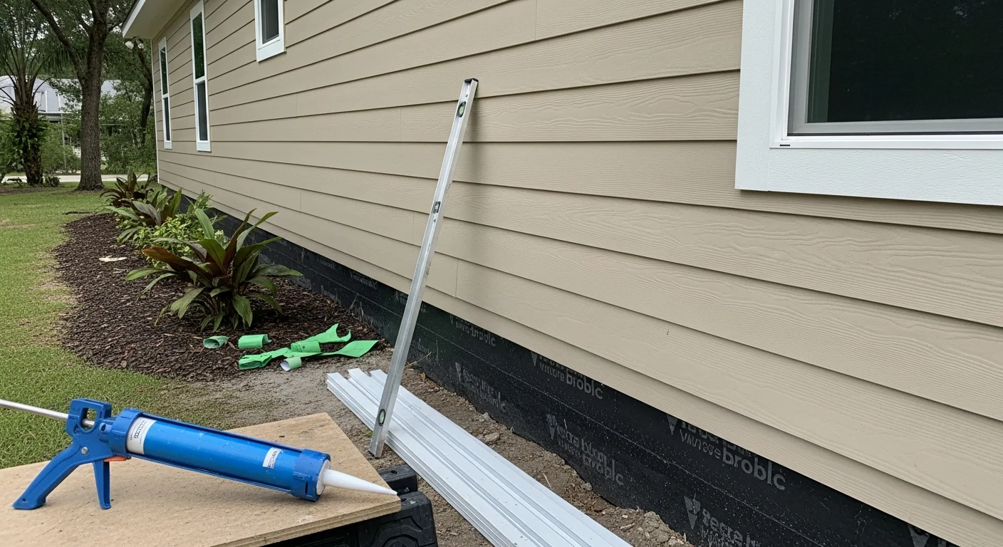 Freshly installed exterior siding on a two-story suburban home in Cypress, Texas, with clean trim lines and sealed panel seams visible along the front and side elevations. The completed installation shows tight corner wraps and consistent panel alignment suited to the area's humid Gulf Coast climate.